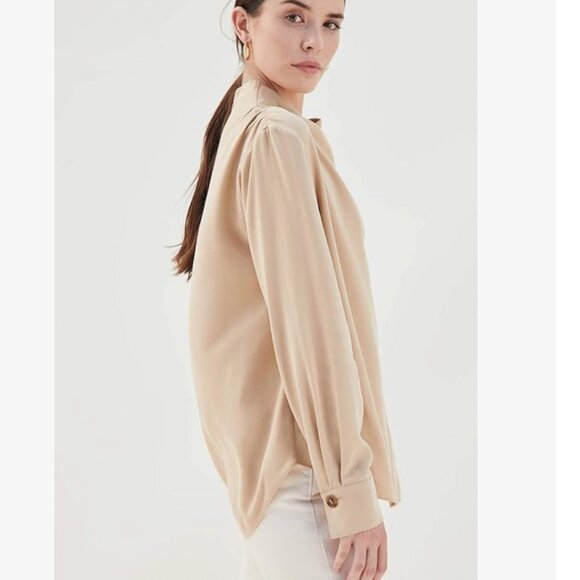VINCE tan draped cowl neck long sleeve top - Picture 2 of 12